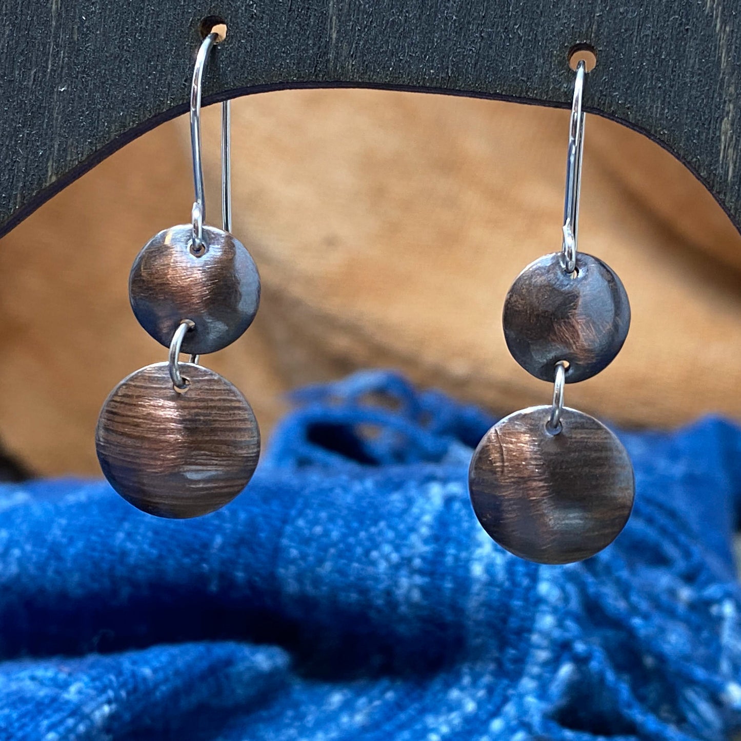 Double Disc Copper Earrings