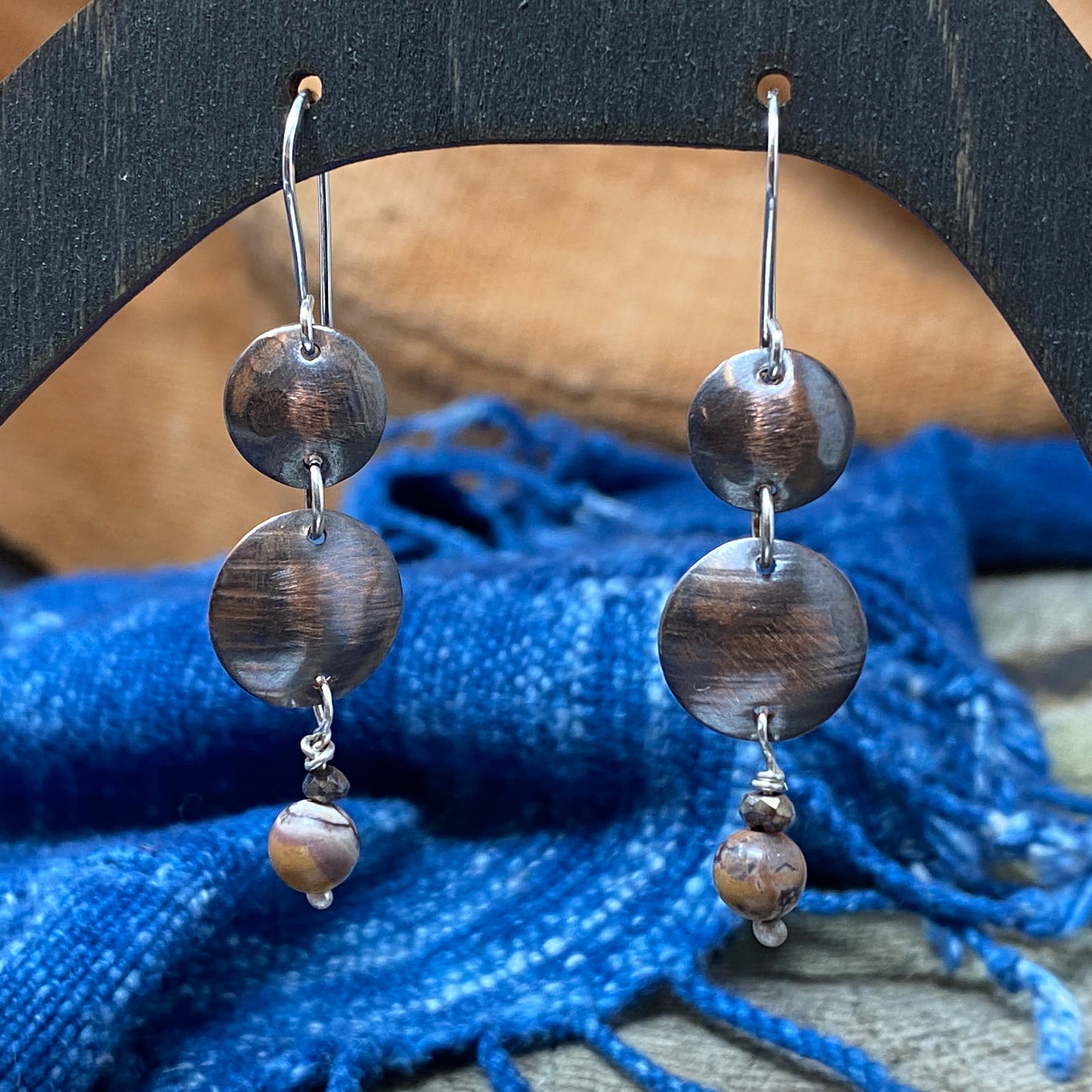 Double Disc Copper Earring with Stone Beads